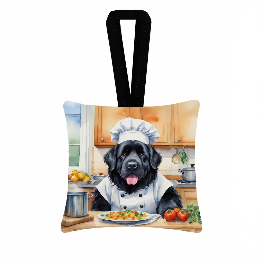 Newfoundland The Chef Hanging Square Fabric Ornament 3.5 × 3.5 Decorative Door-Knob & Tree Hanger, Soft Fabric