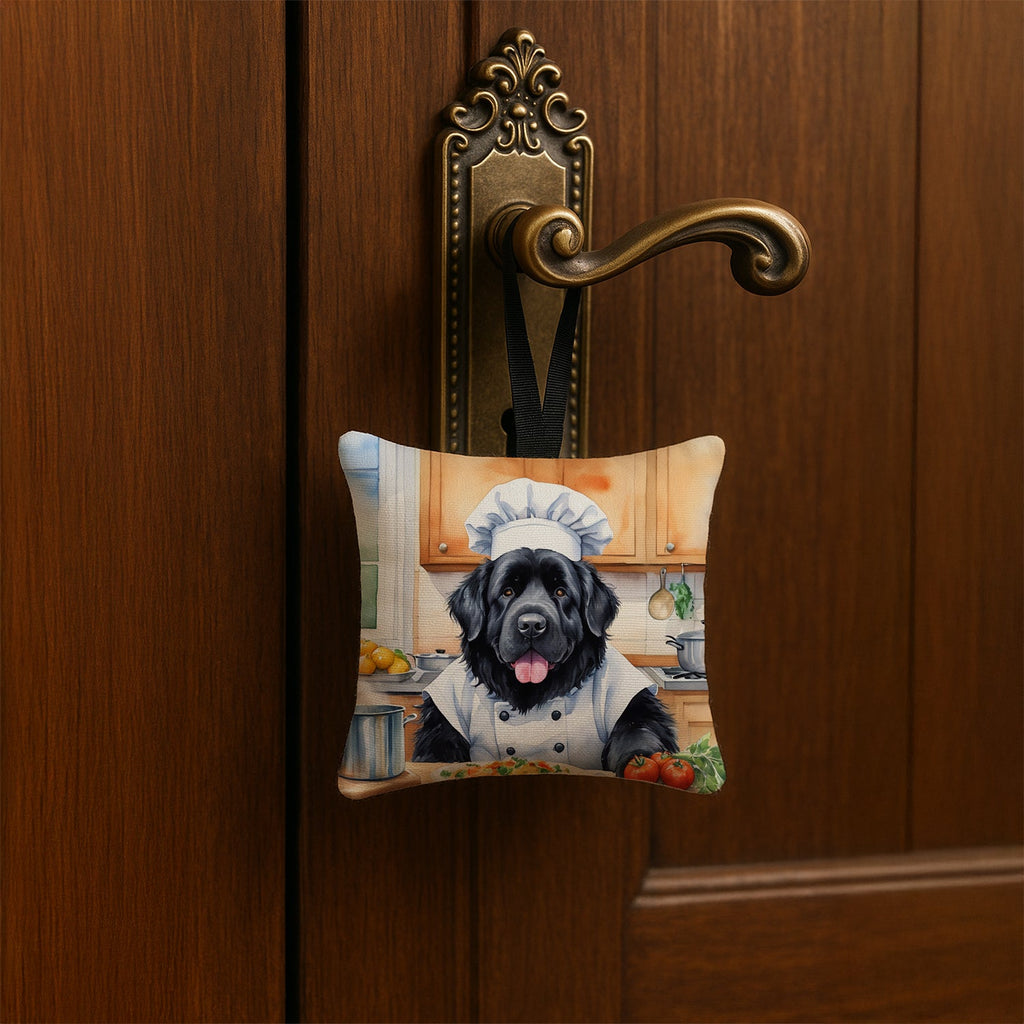 Newfoundland The Chef Hanging Square Fabric Ornament 3.5 × 3.5 Decorative Door-Knob & Tree Hanger, Soft Fabric