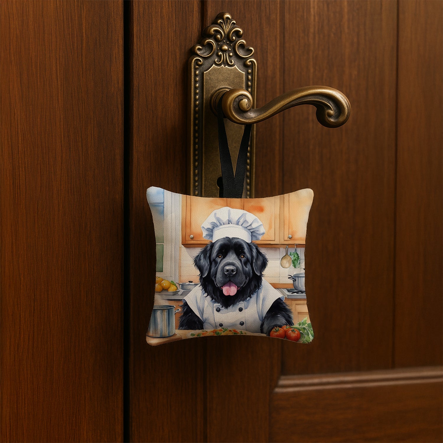 Newfoundland The Chef Hanging Square Fabric Ornament 3.5 × 3.5 Decorative Door-Knob & Tree Hanger, Soft Fabric