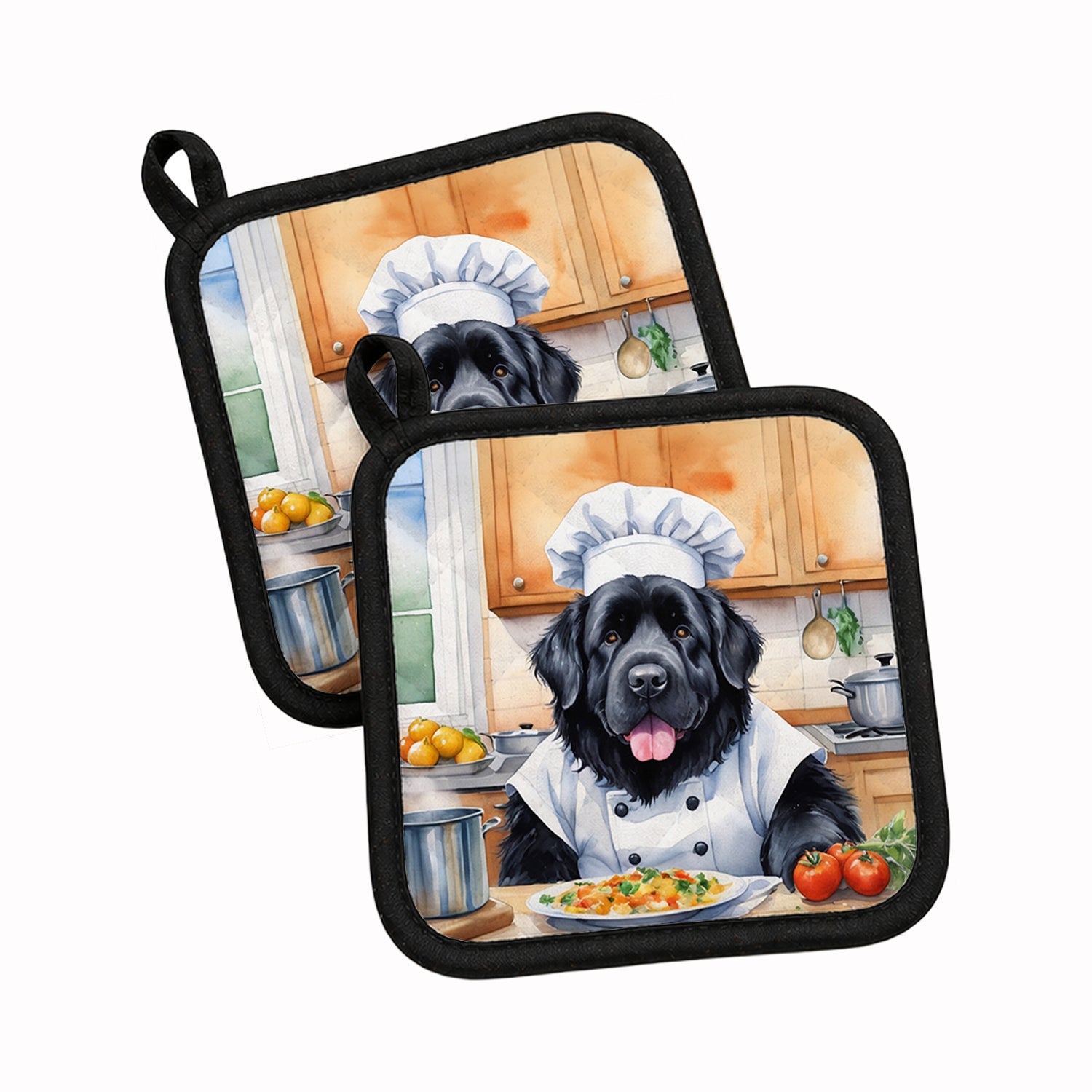 Newfoundland The Chef Pot Holder Set of 2 Heat Resistant Quilted Hot Pads 7.5 x 7.5 Inch, Insulated Kitchen Trivets for Cooking & Baking