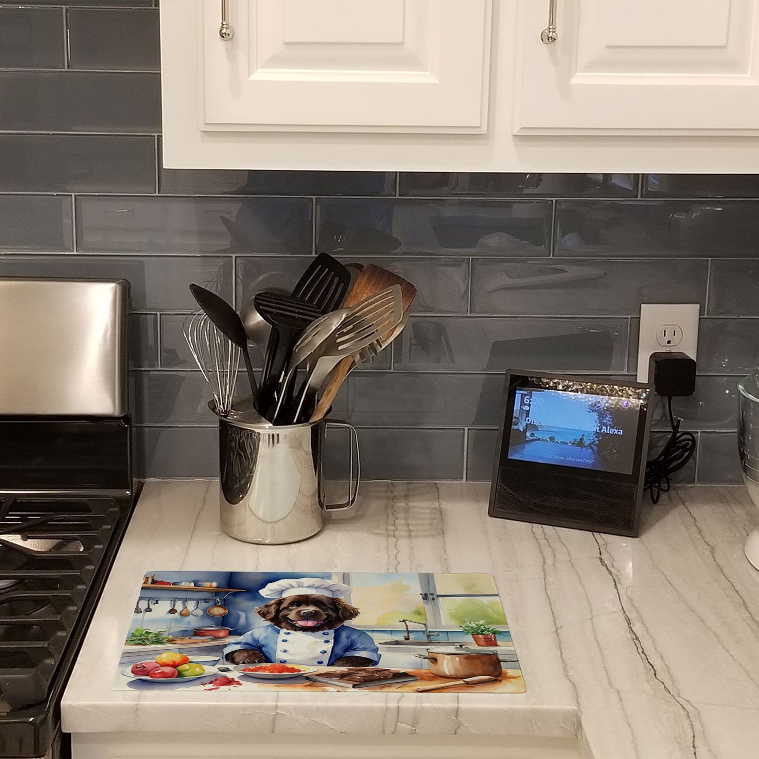 Newfoundland The Chef Cutting Board Tempered Glass Kitchen Cutting Surface, Heat Resistant Chopping, Non-Slip Feet, Food Prep & Serving