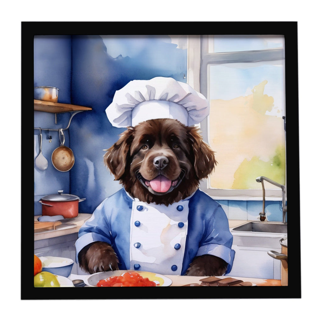 Newfoundland The Chef Framed Metal Print Bathroom, Kitchen, Office, Home Decor Wall Art Ready to Hang, Square, 8X8