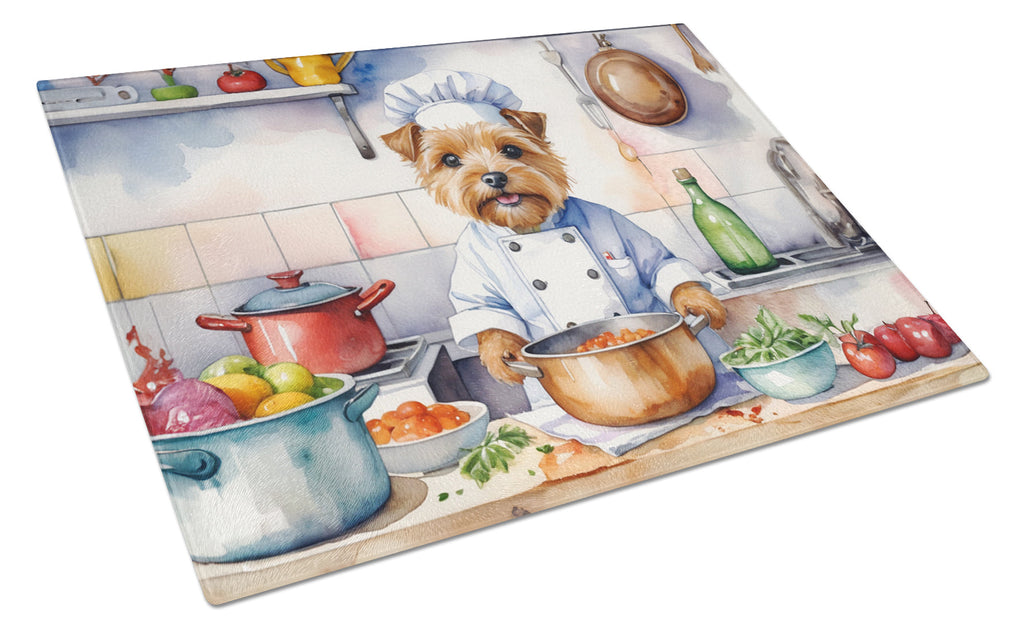 Norfolk Terrier The Chef Cutting Board Tempered Glass Kitchen Cutting Surface, Heat Resistant Chopping, Non-Slip Feet, Food Prep & Serving