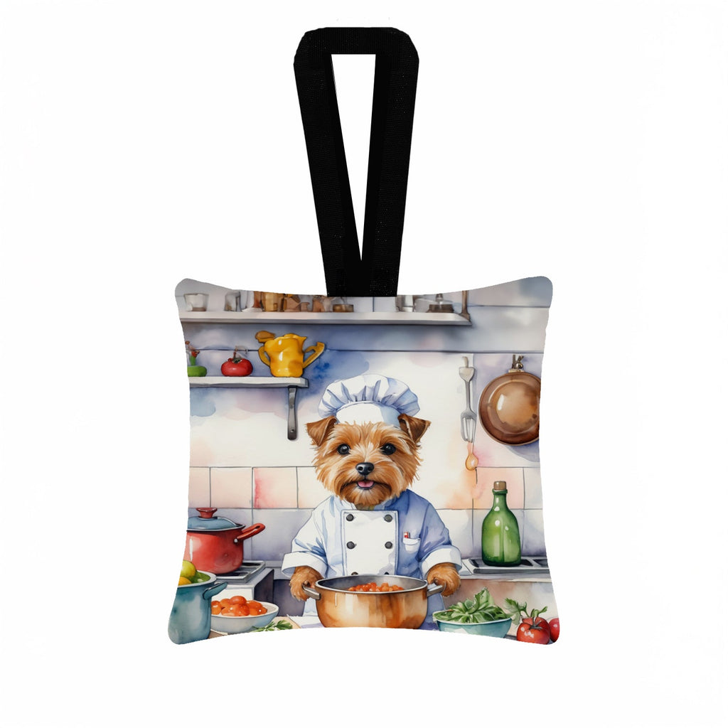 Norfolk Terrier The Chef Hanging Square Fabric Ornament 3.5 × 3.5 Decorative Door-Knob & Tree Hanger, Soft Fabric
