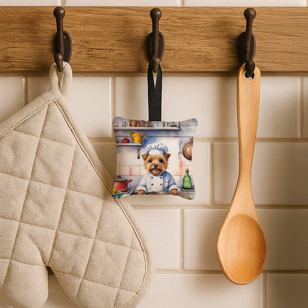 Norfolk Terrier The Chef Hanging Square Fabric Ornament 3.5 × 3.5 Decorative Door-Knob & Tree Hanger, Soft Fabric