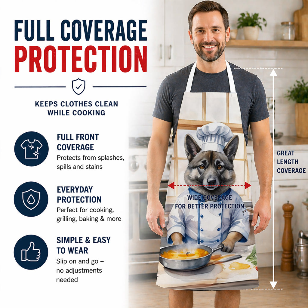 Norwegian Elkhound The Chef Apron Cooking Kitchen Server Baking Crafts Gardening for Adult Women Men, Unisex, Large, Multicolor