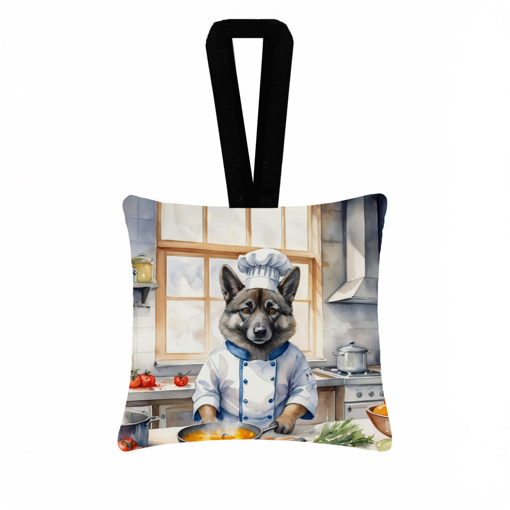 Norwegian Elkhound The Chef Hanging Square Fabric Ornament 3.5 × 3.5 Decorative Door-Knob & Tree Hanger, Soft Fabric