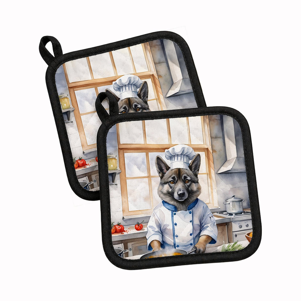Norwegian Elkhound The Chef Pot Holder Set of 2 Heat Resistant Quilted Hot Pads 7.5 x 7.5 Inch, Insulated Kitchen Trivets for Cooking & Baking