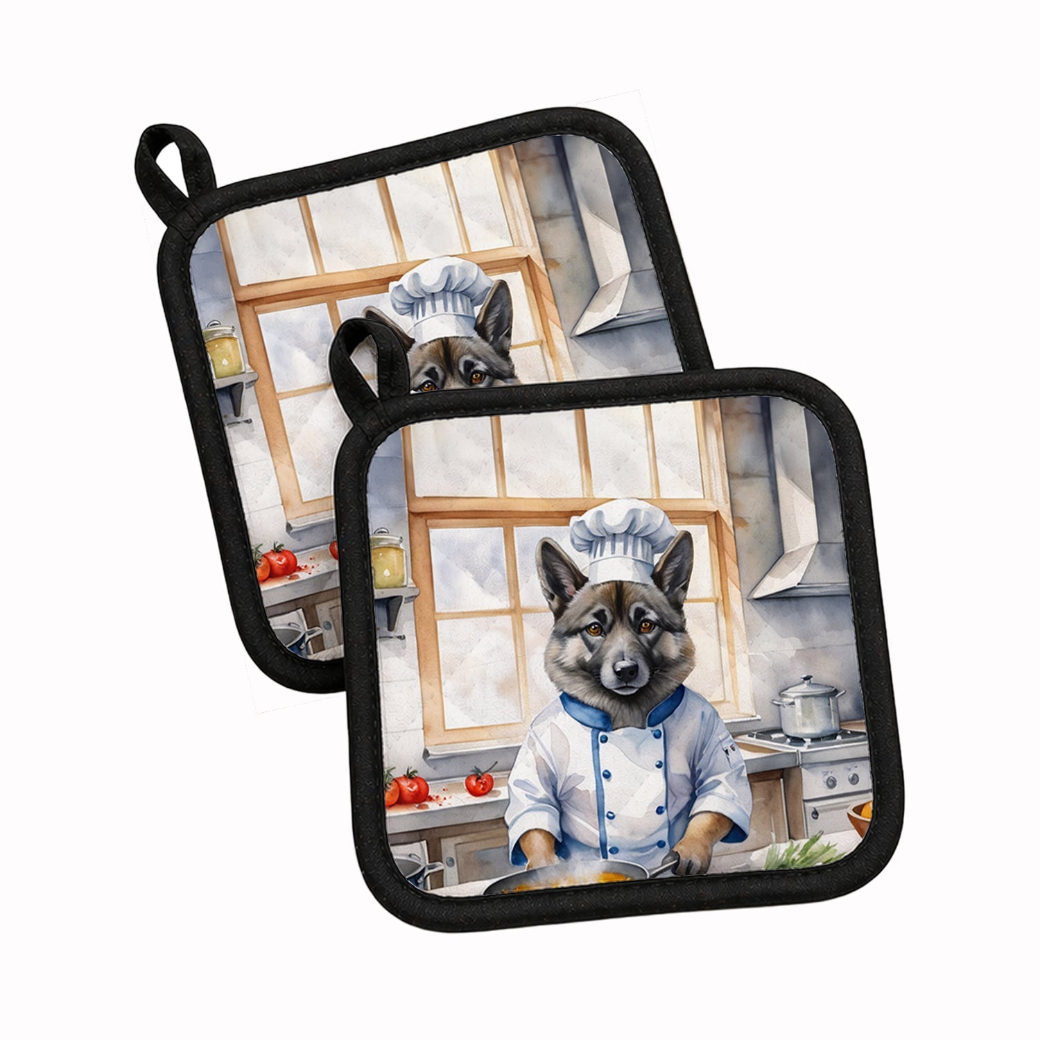 Norwegian Elkhound The Chef Pot Holder Set of 2 Heat Resistant Quilted Hot Pads 7.5 x 7.5 Inch, Insulated Kitchen Trivets for Cooking & Baking