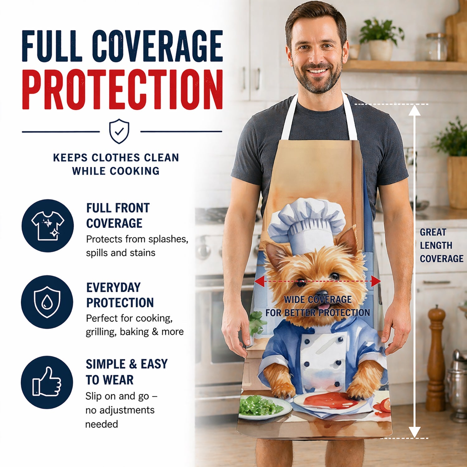 Norwich Terrier The Chef Apron Cooking Kitchen Server Baking Crafts Gardening for Adult Women Men, Unisex, Large, Multicolor