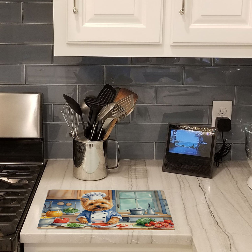 Norwich Terrier The Chef Cutting Board Tempered Glass Kitchen Cutting Surface, Heat Resistant Chopping, Non-Slip Feet, Food Prep & Serving
