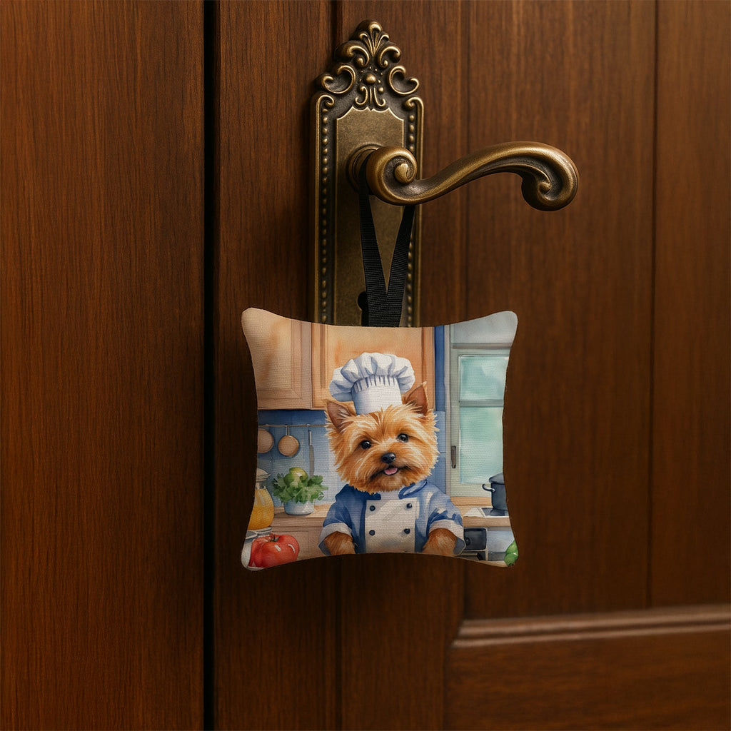 Norwich Terrier The Chef Hanging Square Fabric Ornament 3.5 × 3.5 Decorative Door-Knob & Tree Hanger, Soft Fabric