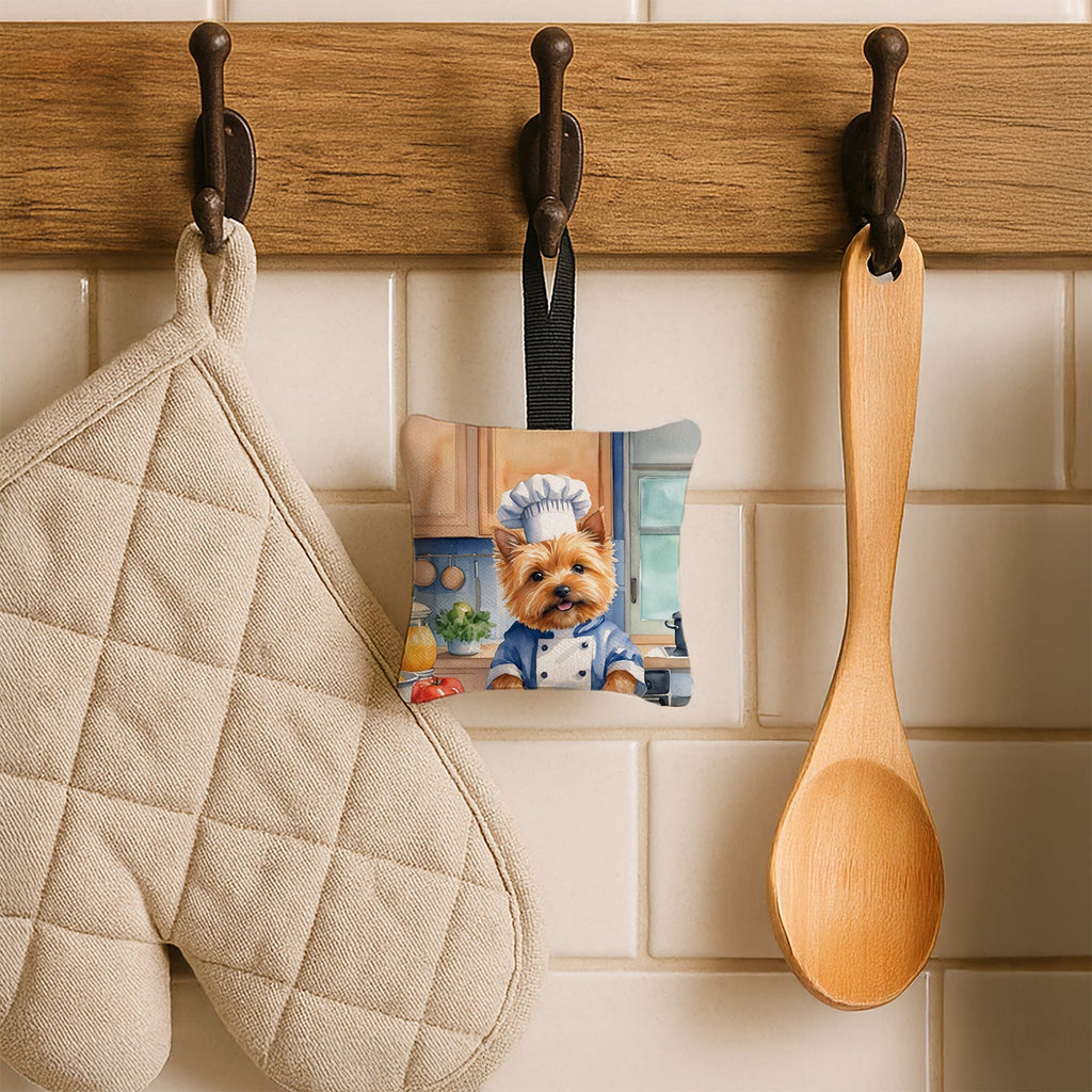 Norwich Terrier The Chef Hanging Square Fabric Ornament 3.5 × 3.5 Decorative Door-Knob & Tree Hanger, Soft Fabric