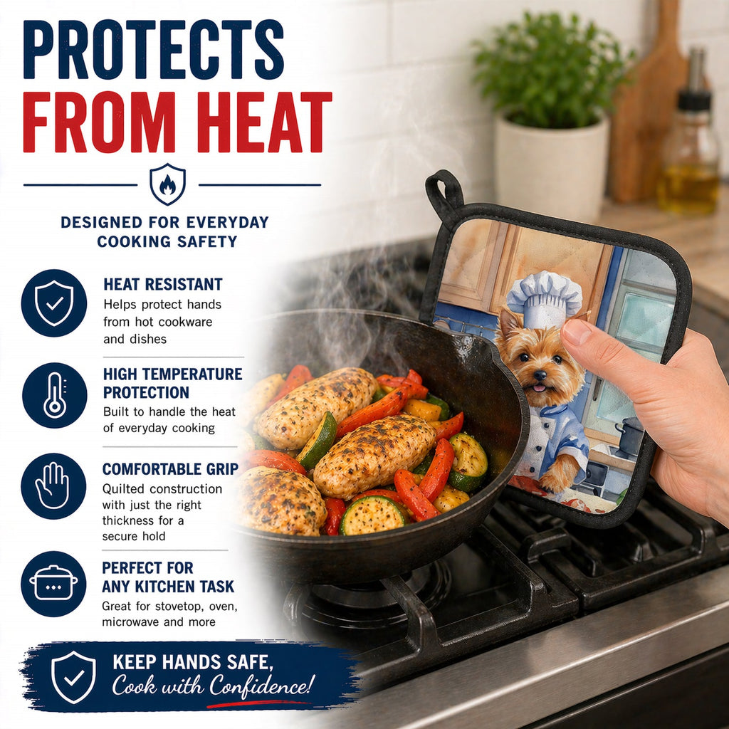 Norwich Terrier The Chef Pot Holder Set of 2 Heat Resistant Quilted Hot Pads 7.5 x 7.5 Inch, Insulated Kitchen Trivets for Cooking & Baking