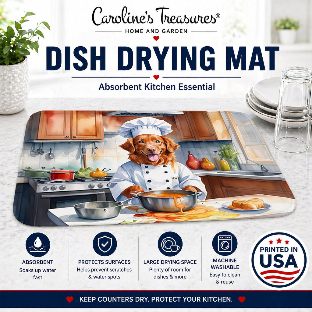 Nova Scotia Duck Tolling Retriever The Chef Dish Drying Mat Absorbent Dish Drying Mat Pad for Kitchen Counter Dish Drainer Mat for Countertop, 14 x 21", Multicolor
