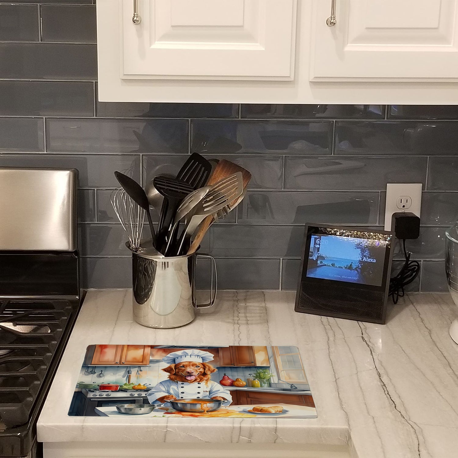 Nova Scotia Duck Tolling Retriever The Chef Cutting Board Tempered Glass Kitchen Cutting Surface, Heat Resistant Chopping, Non-Slip Feet, Food Prep & Serving