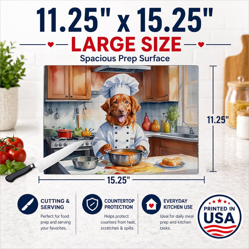 Nova Scotia Duck Tolling Retriever The Chef Cutting Board Tempered Glass Kitchen Cutting Surface, Heat Resistant Chopping, Non-Slip Feet, Food Prep & Serving