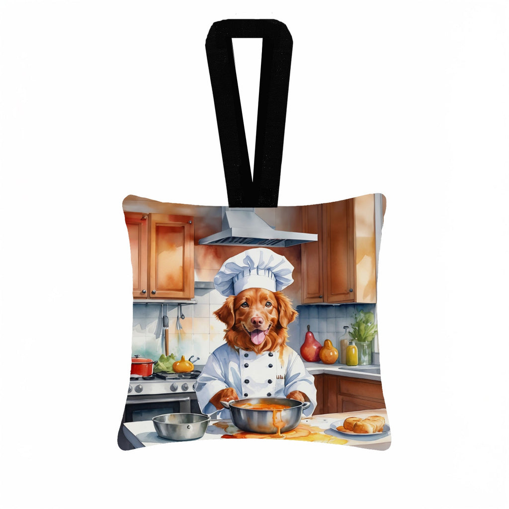 Nova Scotia Duck Tolling Retriever The Chef Hanging Square Fabric Ornament 3.5 × 3.5 Decorative Door-Knob & Tree Hanger, Soft Fabric