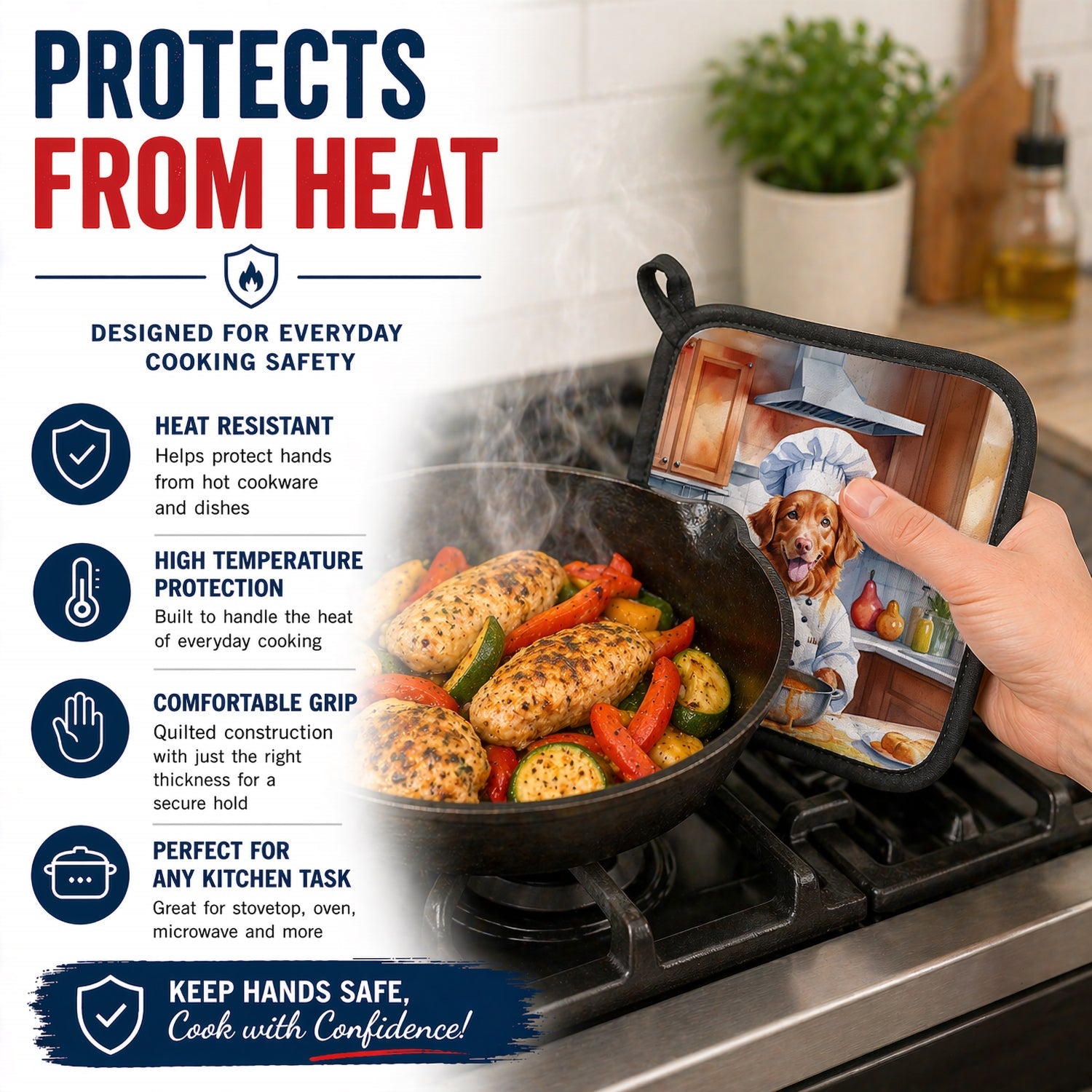 Nova Scotia Duck Tolling Retriever The Chef Pot Holder Set of 2 Heat Resistant Quilted Hot Pads 7.5 x 7.5 Inch, Insulated Kitchen Trivets for Cooking & Baking