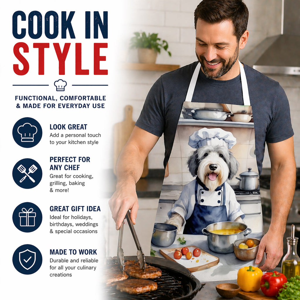 Old English Sheepdog The Chef Apron Cooking Kitchen Server Baking Crafts Gardening for Adult Women Men, Unisex, Large, Multicolor