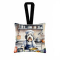 Old English Sheepdog The Chef Hanging Square Fabric Ornament 3.5 × 3.5 Decorative Door-Knob & Tree Hanger, Soft Fabric
