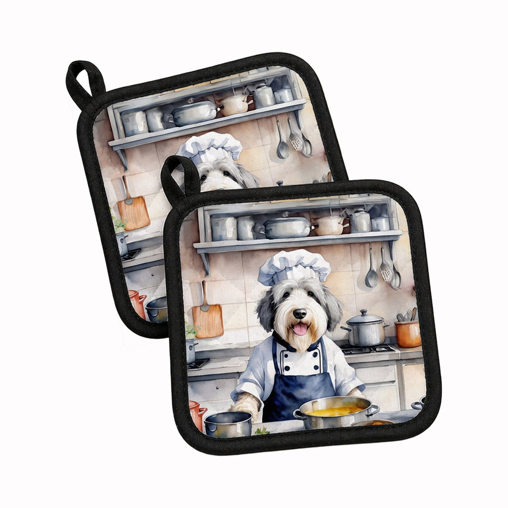 Old English Sheepdog The Chef Pot Holder Set of 2 Heat Resistant Quilted Hot Pads 7.5 x 7.5 Inch, Insulated Kitchen Trivets for Cooking & Baking