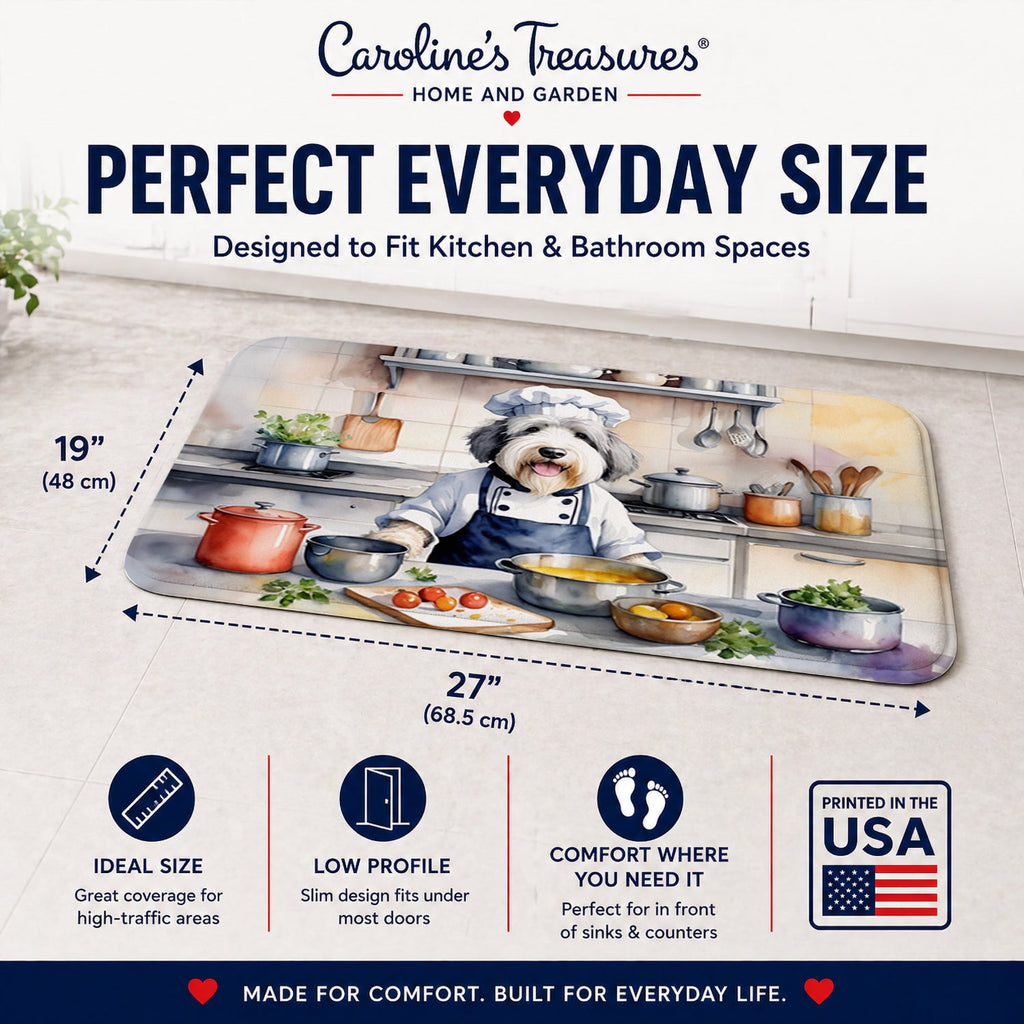 Old English Sheepdog The Chef Memory Foam Kitchen Mat Machine Washable Anti-Fatigue Cushion Comfort Bath or Kitchen Rug