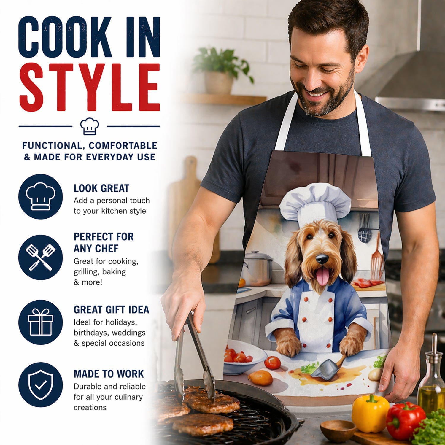Otterhound The Chef Apron Cooking Kitchen Server Baking Crafts Gardening for Adult Women Men, Unisex, Large, Multicolor
