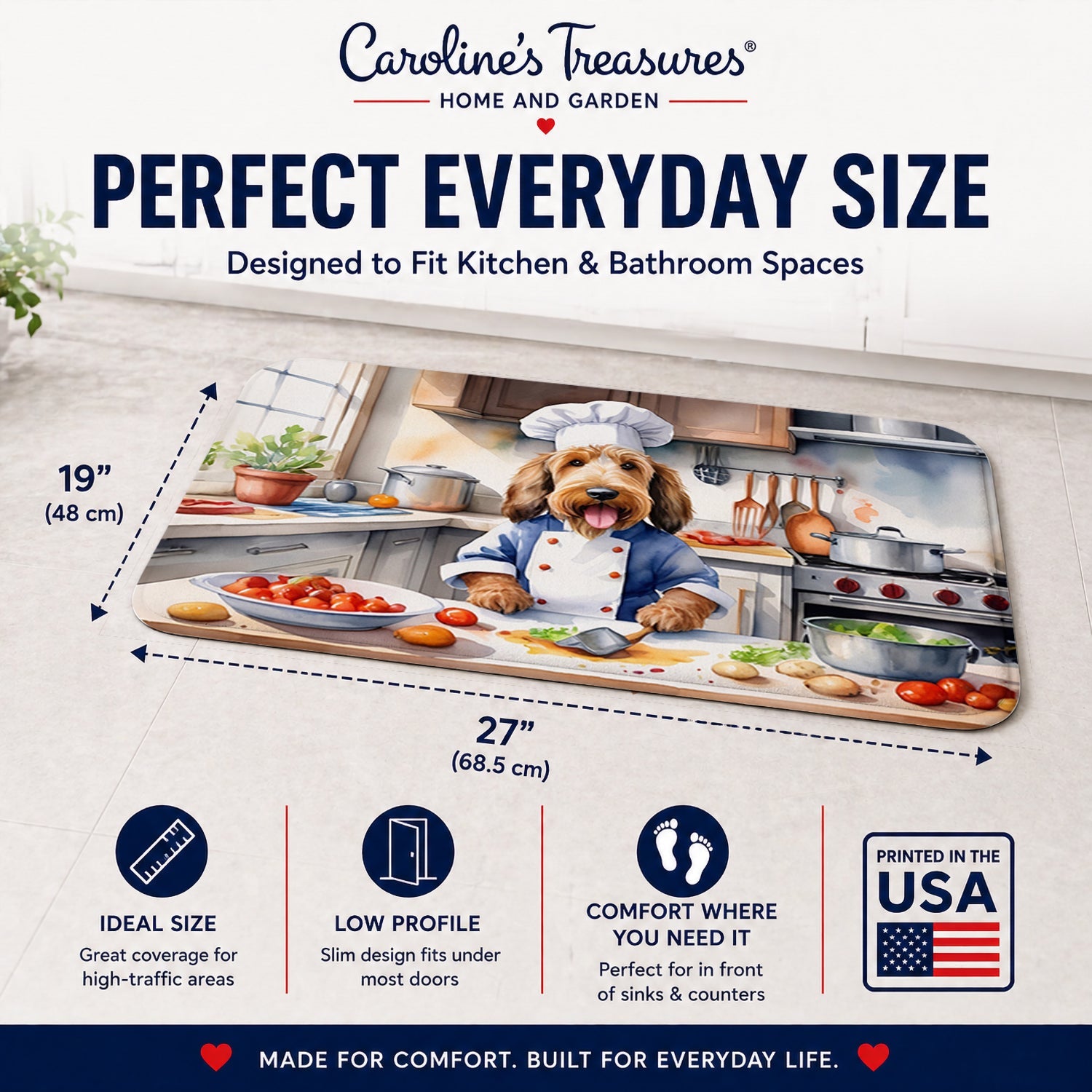 Otterhound The Chef Memory Foam Kitchen Mat Machine Washable Anti-Fatigue Cushion Comfort Bath or Kitchen Rug