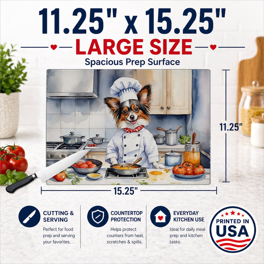 Papillon The Chef Cutting Board Tempered Glass Kitchen Cutting Surface, Heat Resistant Chopping, Non-Slip Feet, Food Prep & Serving