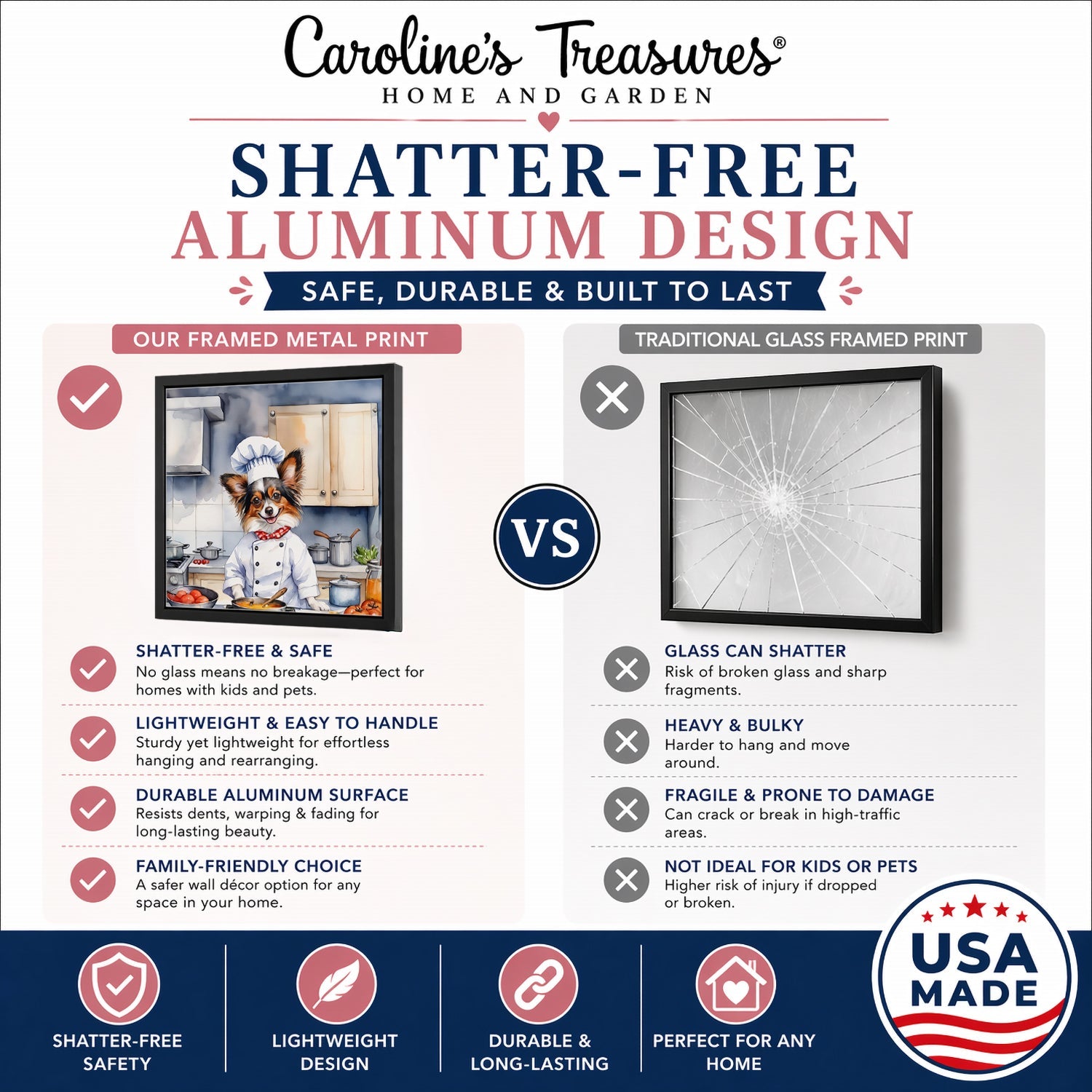 Papillon The Chef Framed Metal Print Bathroom, Kitchen, Office, Home Decor Wall Art Ready to Hang, Square, 8X8