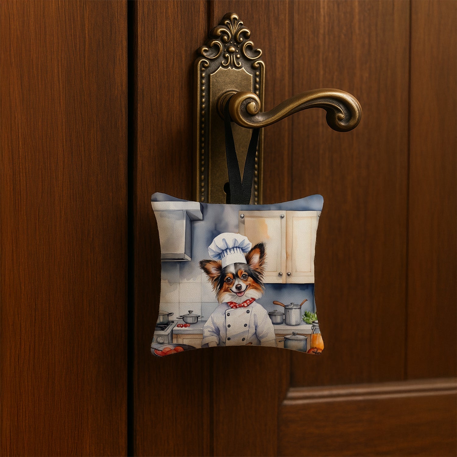 Papillon The Chef Hanging Square Fabric Ornament 3.5 × 3.5 Decorative Door-Knob & Tree Hanger, Soft Fabric
