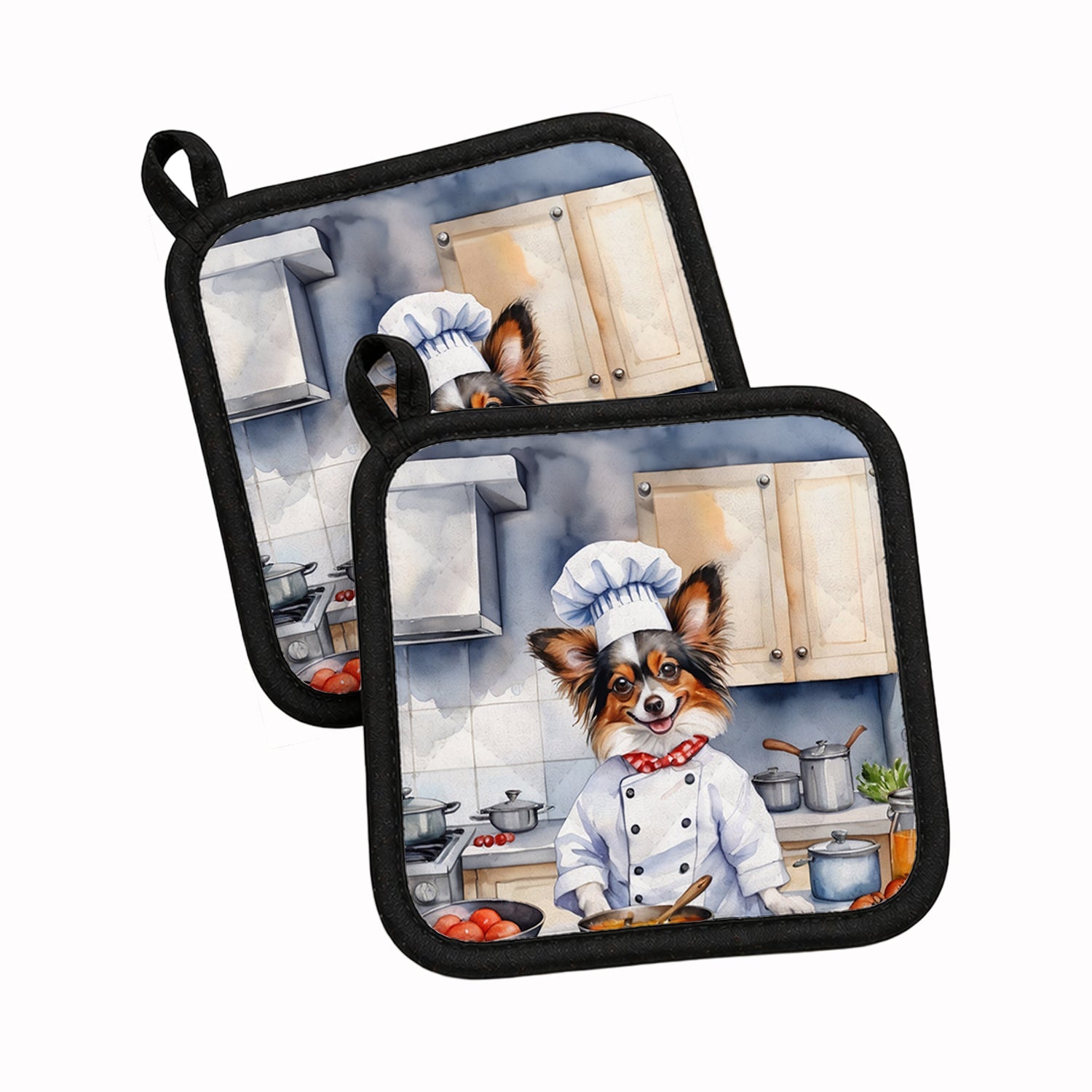 Papillon The Chef Pot Holder Set of 2 Heat Resistant Quilted Hot Pads 7.5 x 7.5 Inch, Insulated Kitchen Trivets for Cooking & Baking