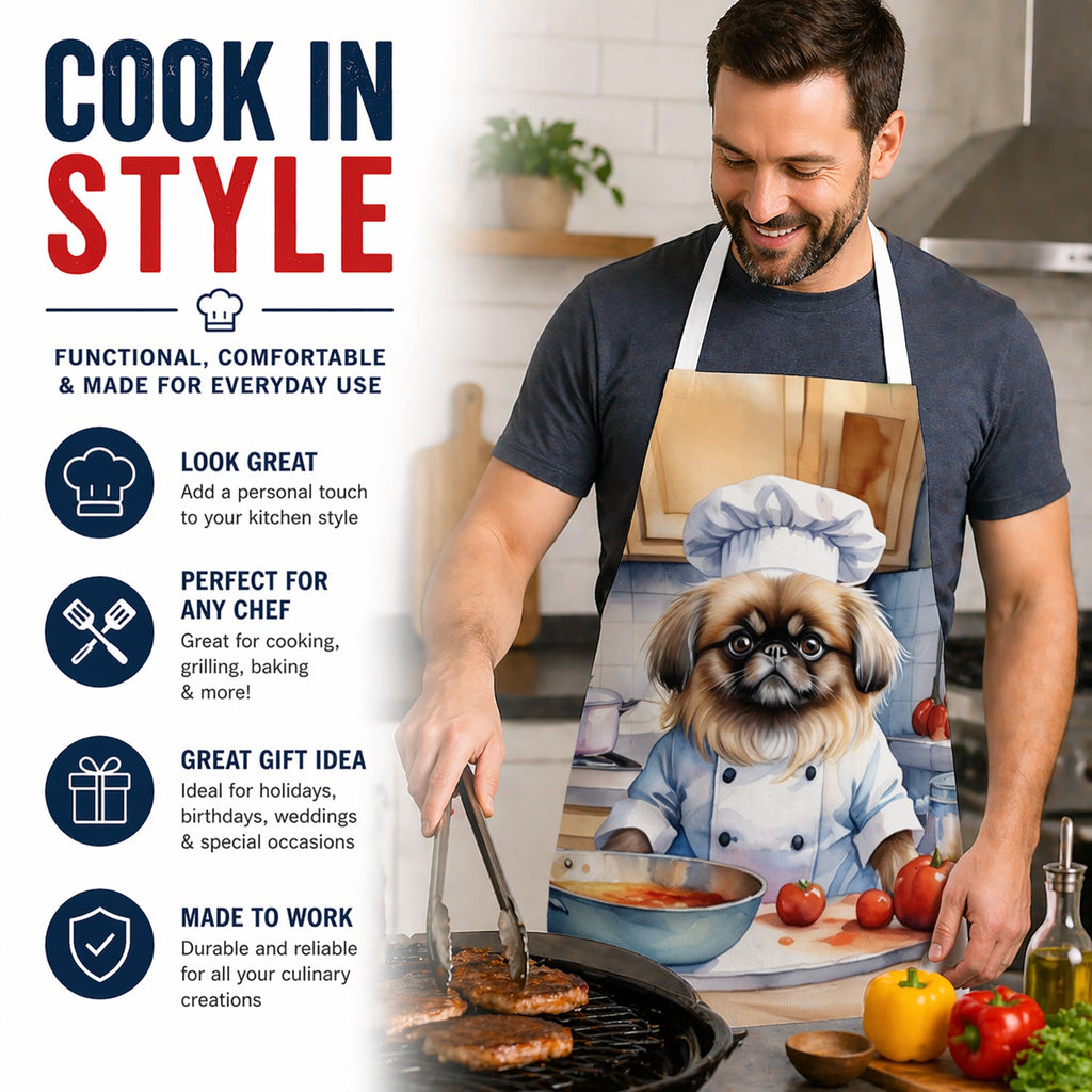 Pekingese The Chef Apron Cooking Kitchen Server Baking Crafts Gardening for Adult Women Men, Unisex, Large, Multicolor