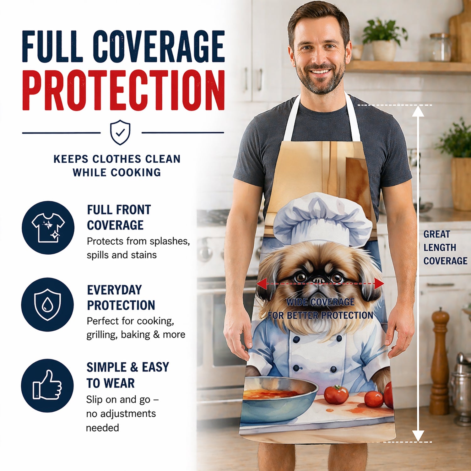 Pekingese The Chef Apron Cooking Kitchen Server Baking Crafts Gardening for Adult Women Men, Unisex, Large, Multicolor