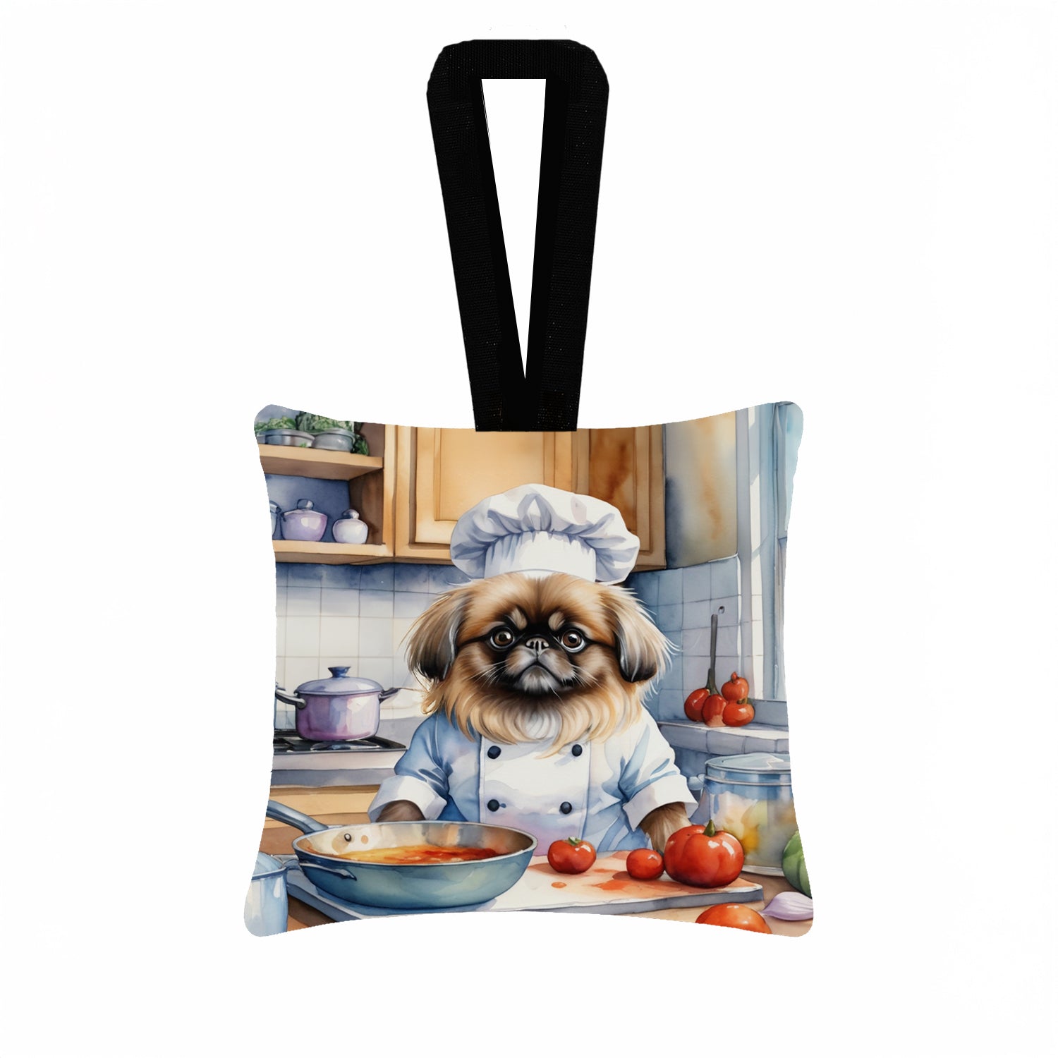 Pekingese The Chef Hanging Square Fabric Ornament 3.5 × 3.5 Decorative Door-Knob & Tree Hanger, Soft Fabric