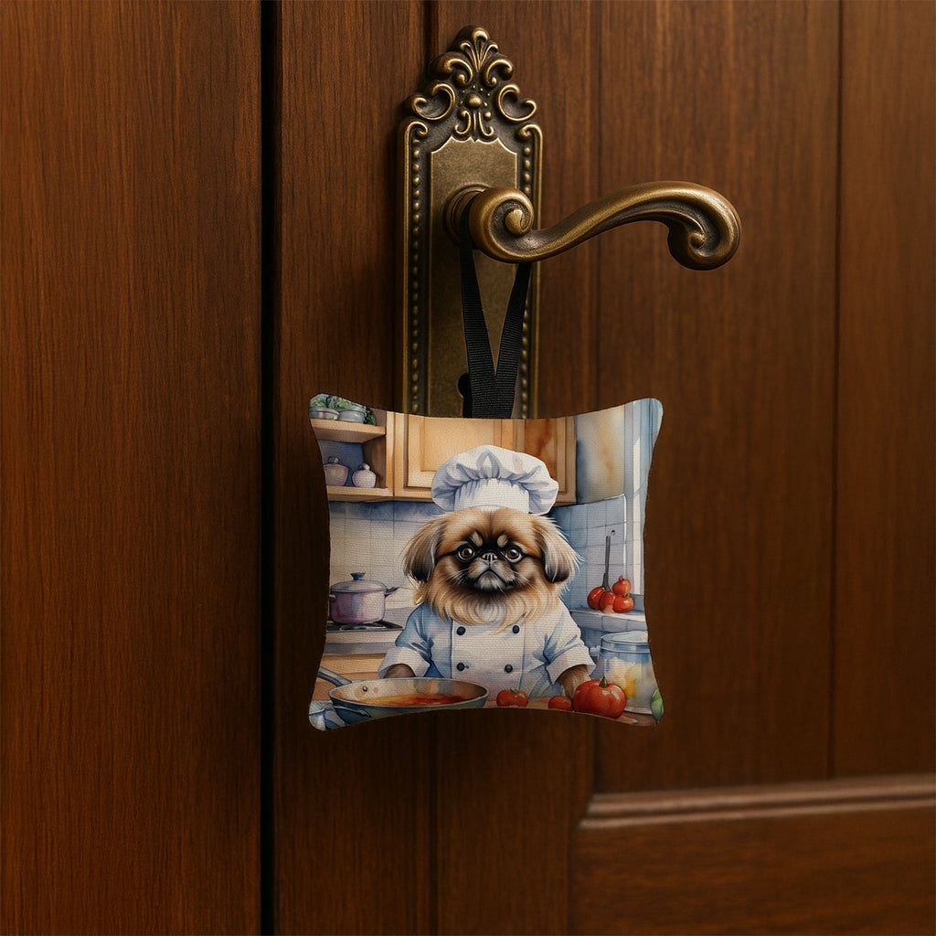 Pekingese The Chef Hanging Square Fabric Ornament 3.5 × 3.5 Decorative Door-Knob & Tree Hanger, Soft Fabric