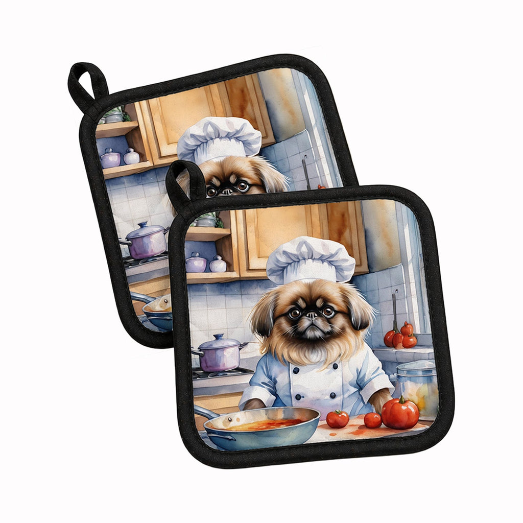 Pekingese The Chef Pot Holder Set of 2 Heat Resistant Quilted Hot Pads 7.5 x 7.5 Inch, Insulated Kitchen Trivets for Cooking & Baking