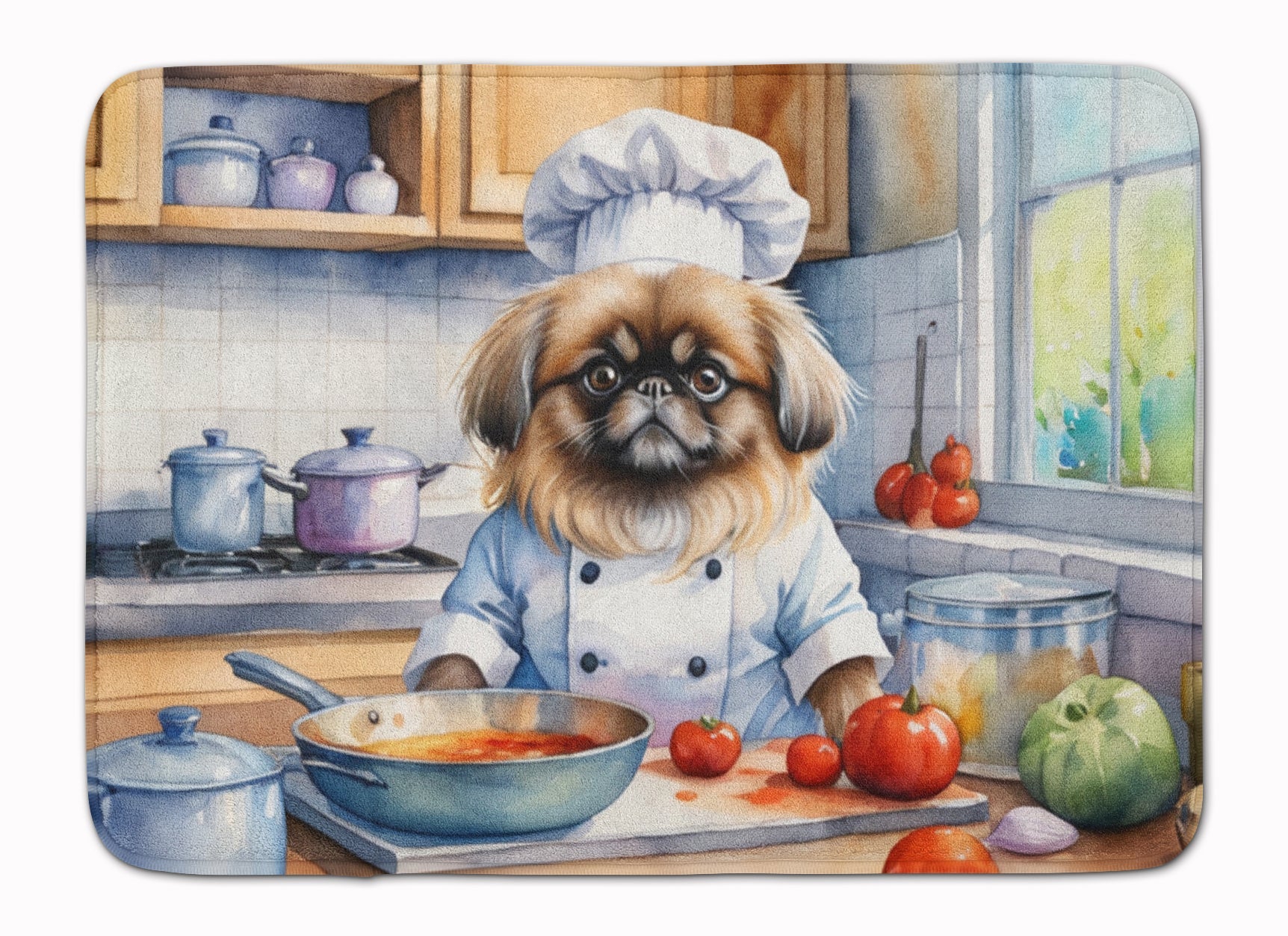 Pekingese The Chef Memory Foam Kitchen Mat Machine Washable Anti-Fatigue Cushion Comfort Bath or Kitchen Rug