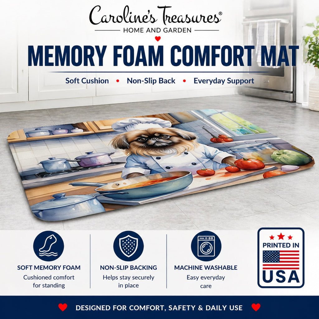 Pekingese The Chef Memory Foam Kitchen Mat Machine Washable Anti-Fatigue Cushion Comfort Bath or Kitchen Rug