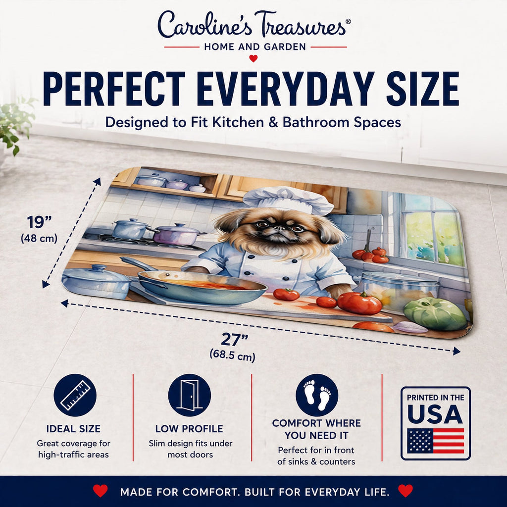 Pekingese The Chef Memory Foam Kitchen Mat Machine Washable Anti-Fatigue Cushion Comfort Bath or Kitchen Rug