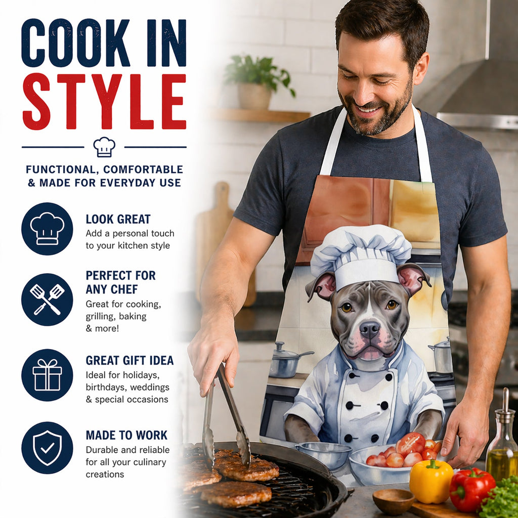 Pit Bull Terrier The Chef Apron Cooking Kitchen Server Baking Crafts Gardening for Adult Women Men, Unisex, Large, Multicolor