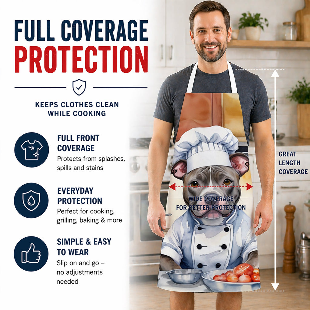 Pit Bull Terrier The Chef Apron Cooking Kitchen Server Baking Crafts Gardening for Adult Women Men, Unisex, Large, Multicolor