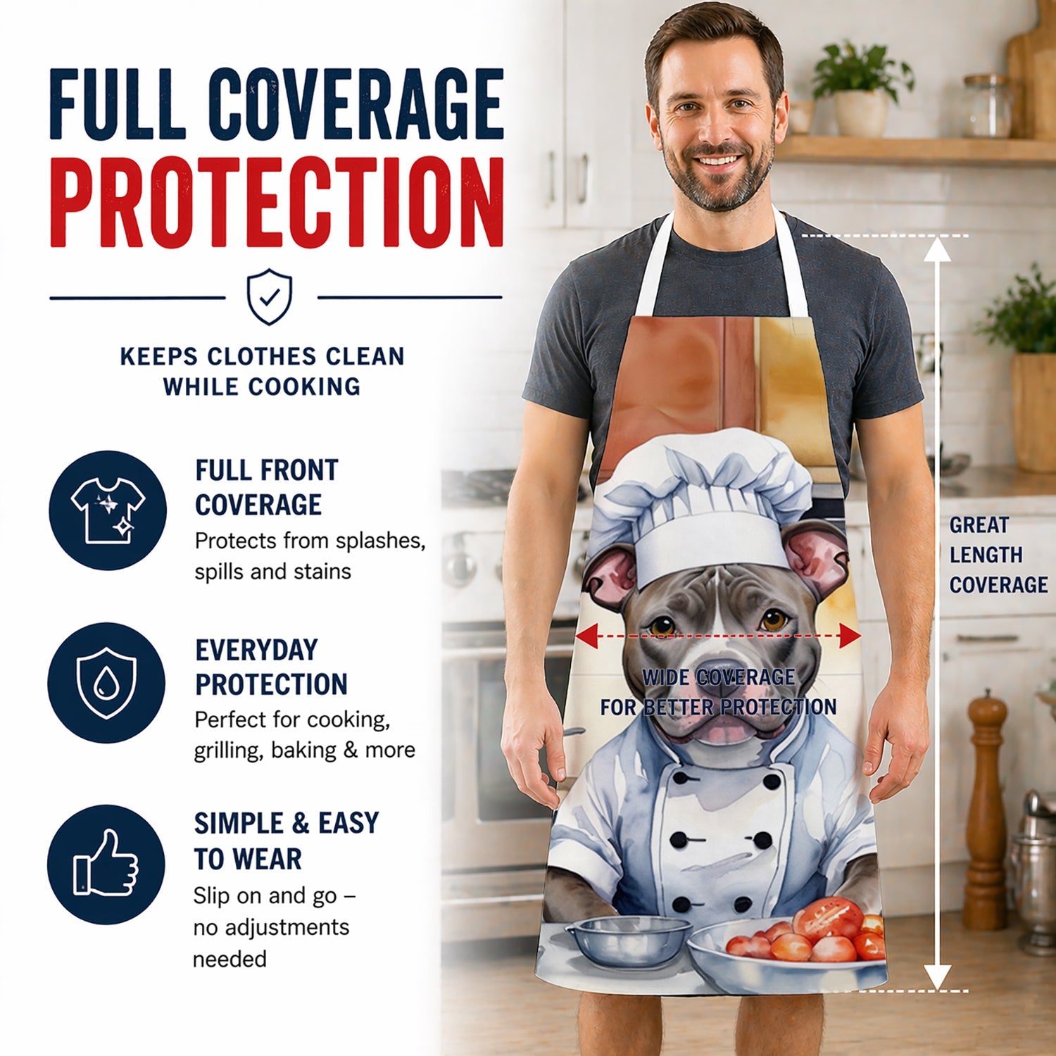 Pit Bull Terrier The Chef Apron Cooking Kitchen Server Baking Crafts Gardening for Adult Women Men, Unisex, Large, Multicolor