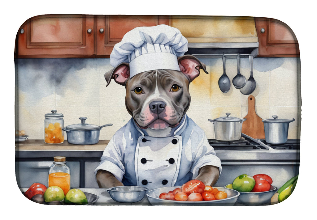 Pit Bull Terrier The Chef Dish Drying Mat Absorbent Dish Drying Mat Pad for Kitchen Counter Dish Drainer Mat for Countertop, 14 x 21", Multicolor