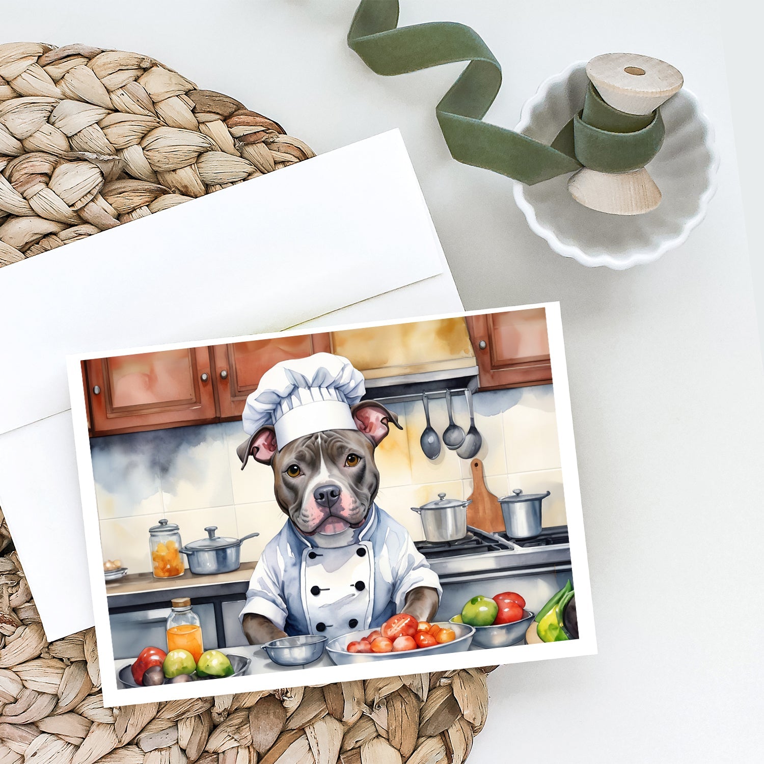 Pit Bull Terrier The Chef Greeting Cards Pack of 8 Blank Cards with Envelopes Whimsical A7 Size 5x7