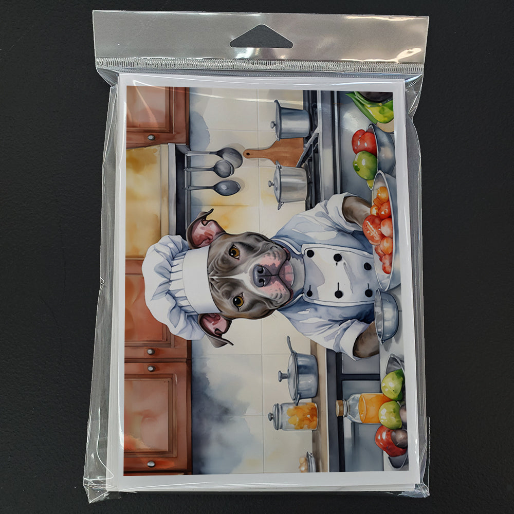 Pit Bull Terrier The Chef Greeting Cards Pack of 8 Blank Cards with Envelopes Whimsical A7 Size 5x7