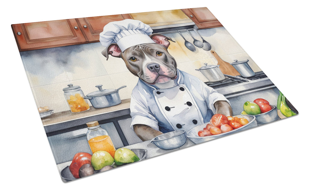 Pit Bull Terrier The Chef Cutting Board Tempered Glass Kitchen Cutting Surface, Heat Resistant Chopping, Non-Slip Feet, Food Prep & Serving