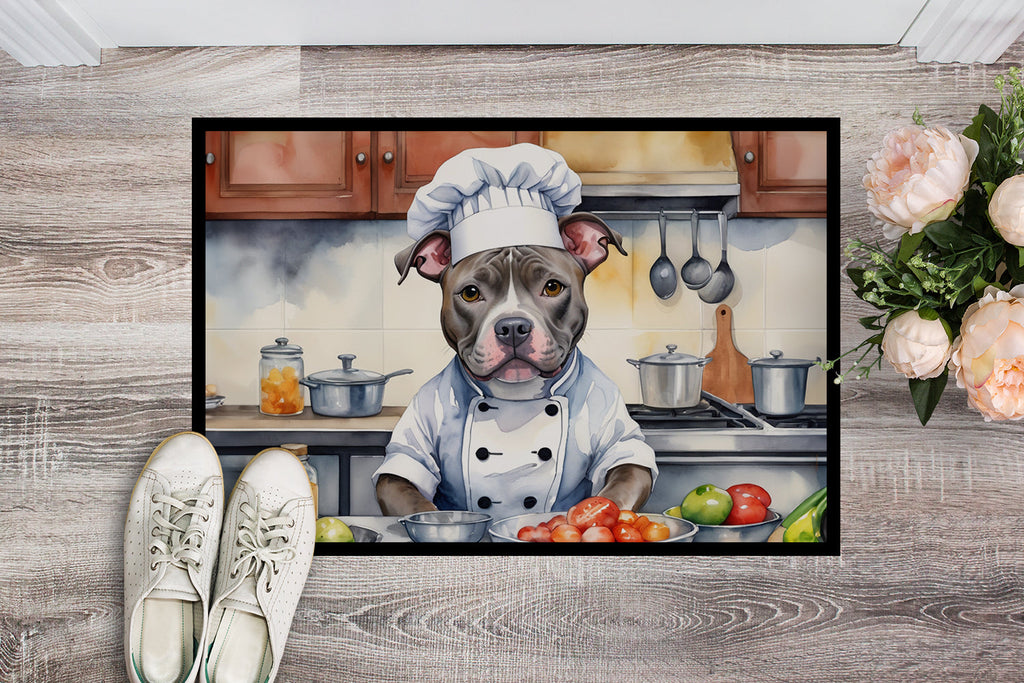 Pit Bull Terrier The Chef Doormat Indoor Outdoor 18H X 27W Front Door Mat Rugs for Entryway, Non Slip Washable