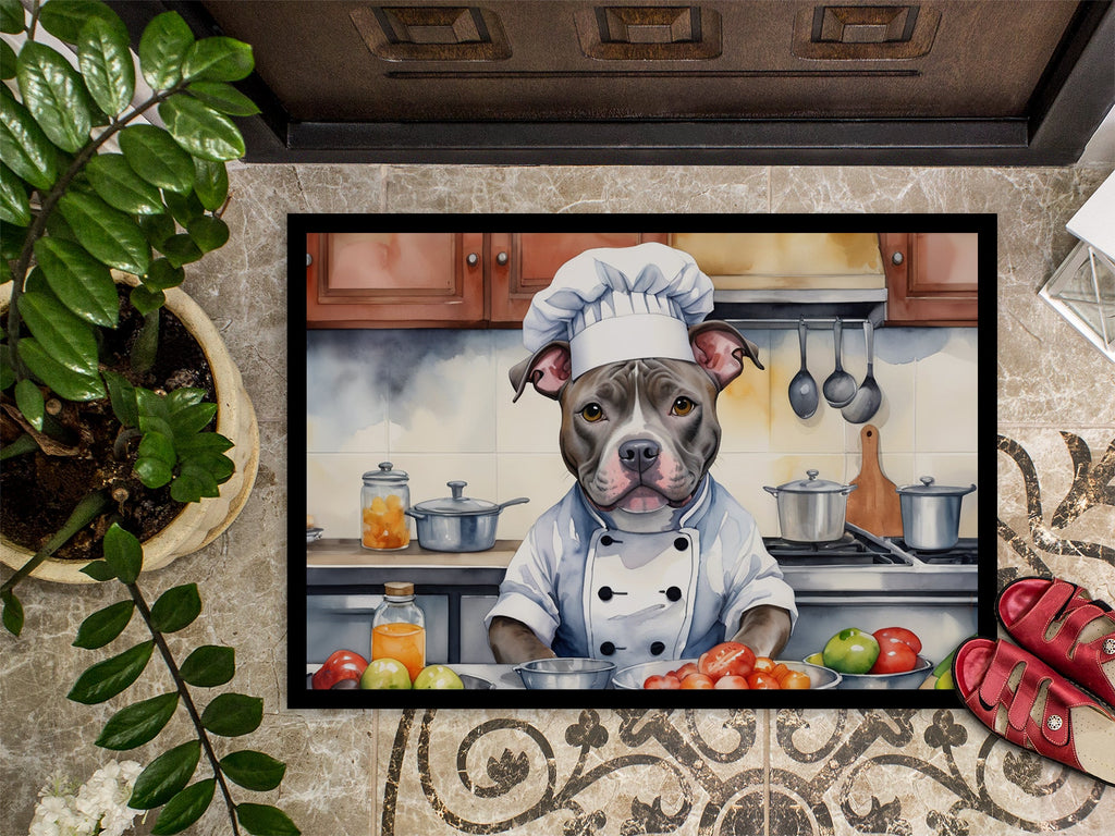 Pit Bull Terrier The Chef Doormat Indoor Outdoor 18H X 27W Front Door Mat Rugs for Entryway, Non Slip Washable